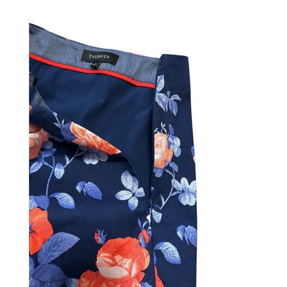 Talbots Navy Blue Floral Print A-Line Skirt Size 8 Lined Coastal - Picture 4 of 7
